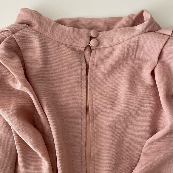 ASOS Mauve Pink Dress Open Slit Back Long Sleeve Demure High Neck Office Size 10 - Picture 3 of 10